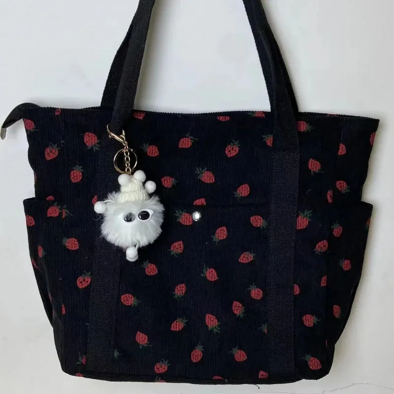 🍓 Adorable Strawberry Corduroy Shoulder Bag 🎒 Stylish & Spacious Classroom Tote! 🌸