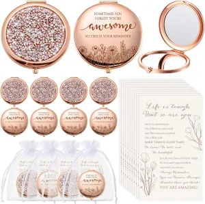 10 Sets Women Gifts Inspirational Compact Mirror Makeup Rhinestone Purse Double Sided Folding Mirror with Gift Cards for Women Party Favors Cna Week Gift Nurse Adults