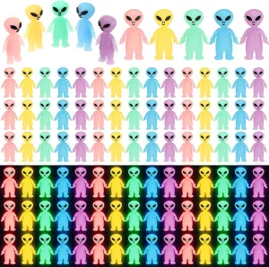 100 Colorful Mini Alien Figures Glow in The Dark Small Little Tiny Aliens Figurine for Space Party Favors Prank Rubber Easter Toys Bulk Gifts for Easter Goodie Bag Filler Piñata Stuffers