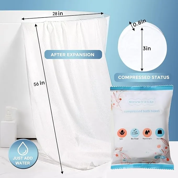 12 Packs Large Compressed Towel 56'' x 28'' Disposable Cotton Bath Towels Portable Thick Paper Towel Reusable Suitable for Hiking Camping Beach Swimming and Traveling (12)