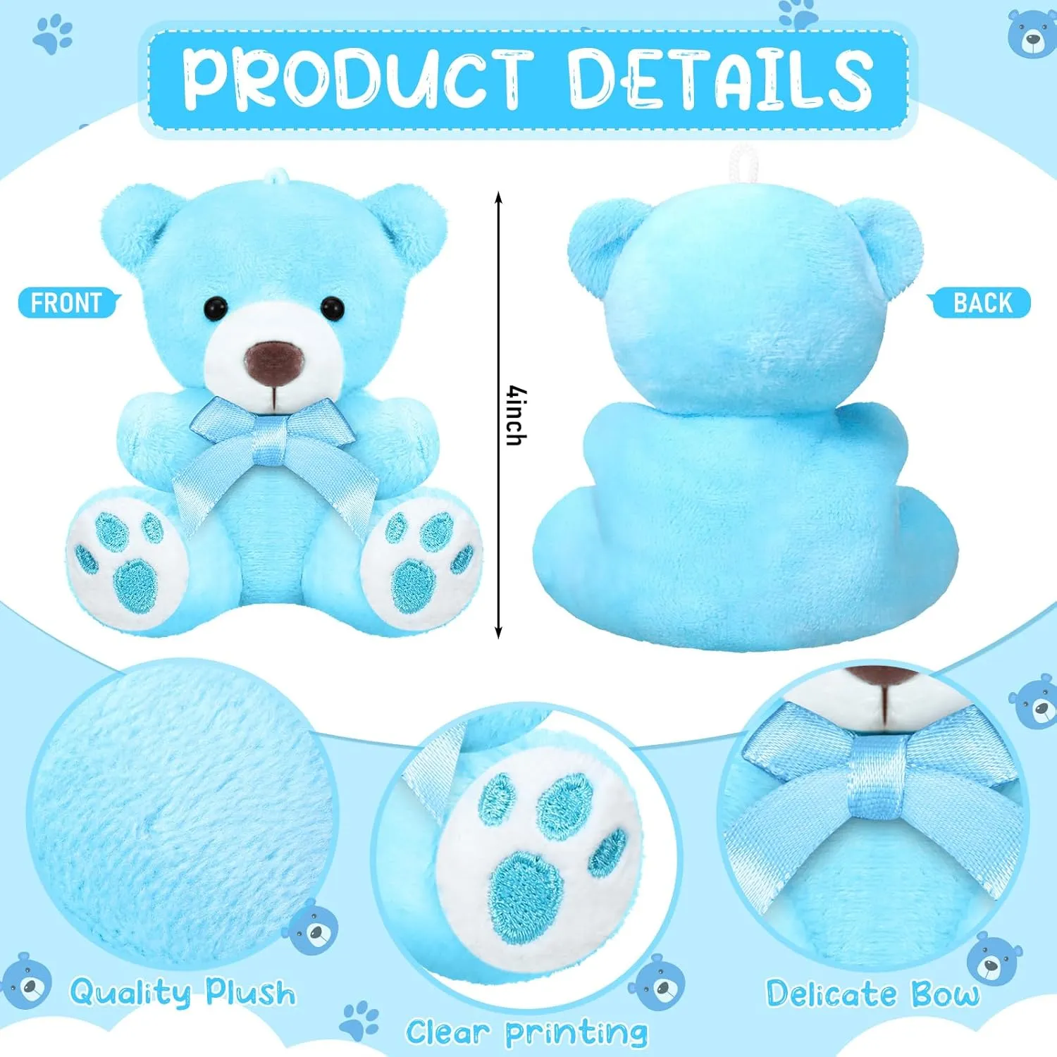 12 Pcs Mini Bears 4 Inch Small Bear Bulk for Baby Shower Tiny Plush Stuffed Animal Toys for Birthday Gender Reveal