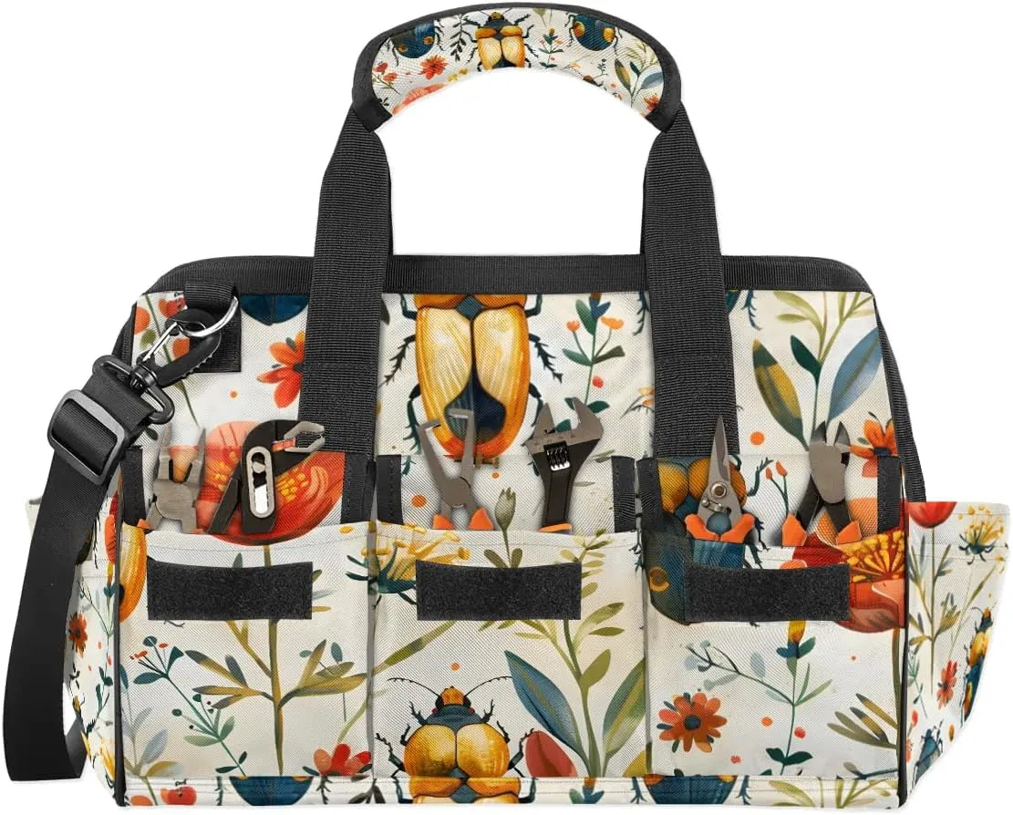 15 Inch Tool Bag 14-Pockets Tool Box Organizer for Men Flower Biology Tool Tote Bag Waterproof Toolbox with Shoulder Strap Heavy Duty Garden Tool Organizer for Mechanic
