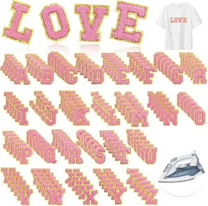 156Pcs Iron on Transfer Chenille Letter Patches,2inch Preppy A-Z Varsity Letter Patches Sew On Embroidered Repair Patch for Clothing Shirts Hats Sport Jerseys Jeans Bags DIY Craft (Pink)