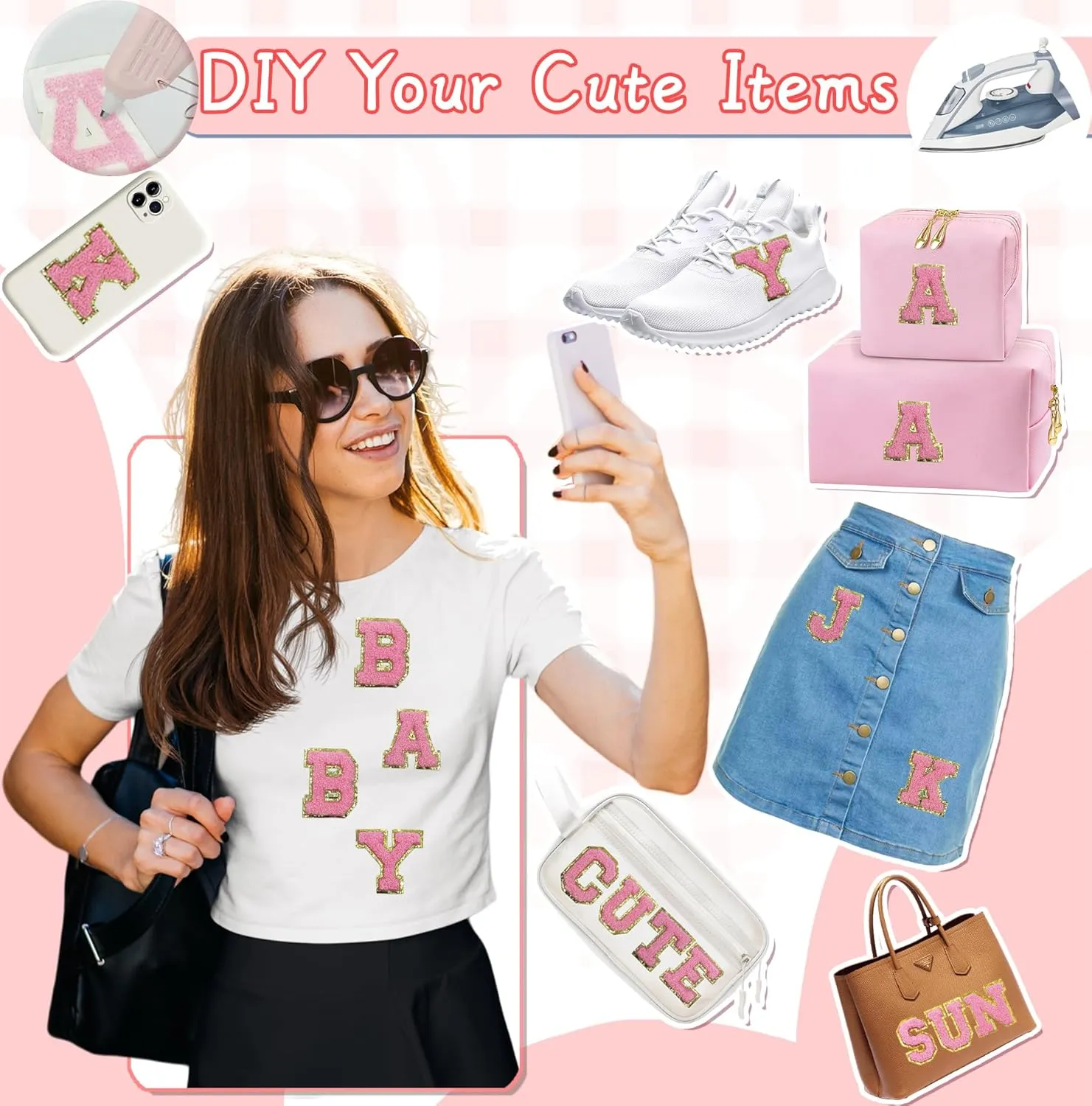 156Pcs Iron on Transfer Chenille Letter Patches,2inch Preppy A-Z Varsity Letter Patches Sew On Embroidered Repair Patch for Clothing Shirts Hats Sport Jerseys Jeans Bags DIY Craft (Pink)