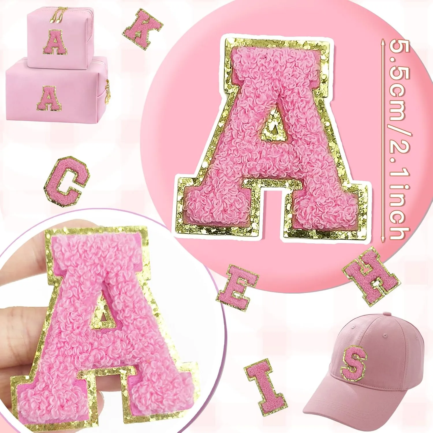 156Pcs Iron on Transfer Chenille Letter Patches,2inch Preppy A-Z Varsity Letter Patches Sew On Embroidered Repair Patch for Clothing Shirts Hats Sport Jerseys Jeans Bags DIY Craft (Pink)