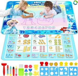 2 in 1 Water Doodle Mat,Kids Water Painting Doodle Drawing Mat Toy Writing Free Coloring Extra Large Magic Educational Toys for Toddlers Boys Girls Age 3 4 5 6 7 8 Year Old Birthday Gifts