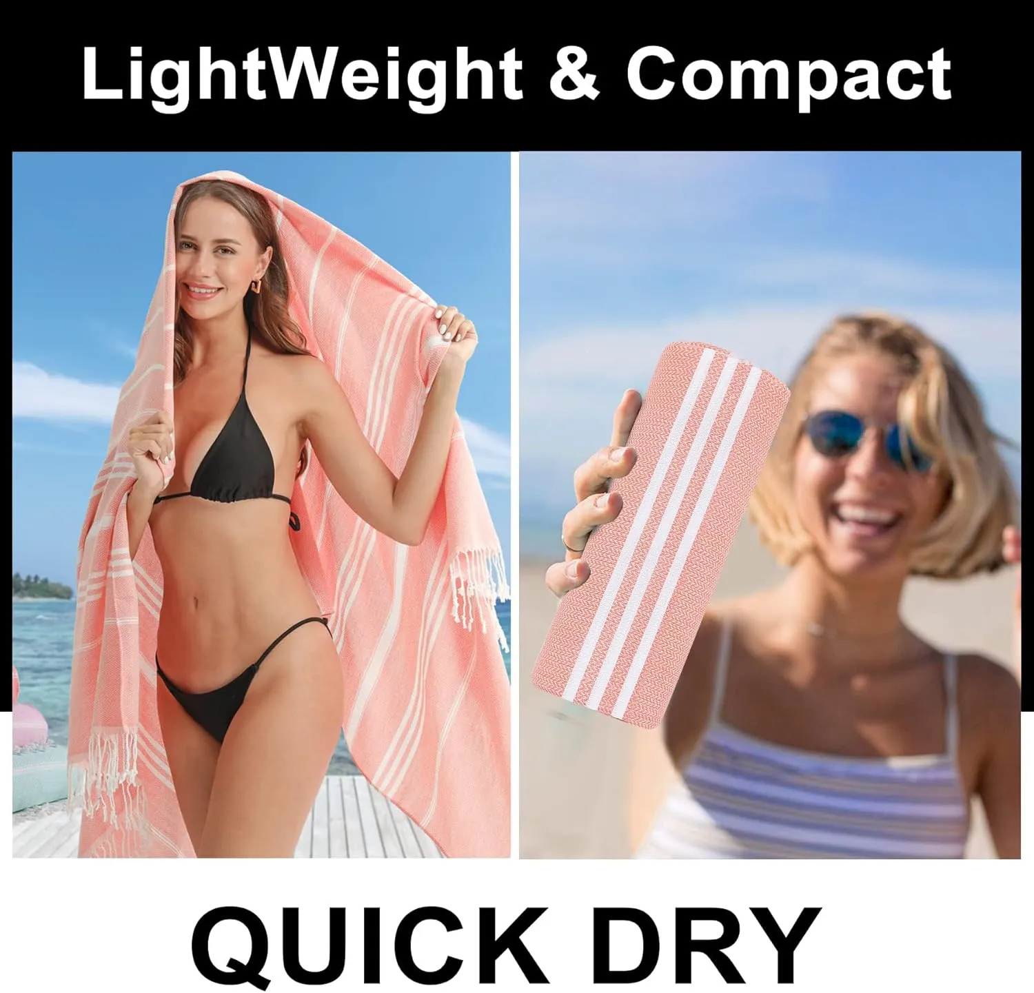 2 Packs Cotton Turkish Beach Towels Quick Dry Sand Free Soft Absorbent Extra Large Xl Big Blanket Adult Oversized Bath Pool Swim Towel Lightweight Thin Sandless Fast Drying Compact No Sand Packabl