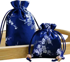 20 Pcs 3.9x5.5 inch Silk Drawstring Bag,Chinese Silk Brocade Embroidered Drawstring Jewelry Pouch Bag Candy Sachet Wallet Jewelry Bag for Wedding,Dark blue