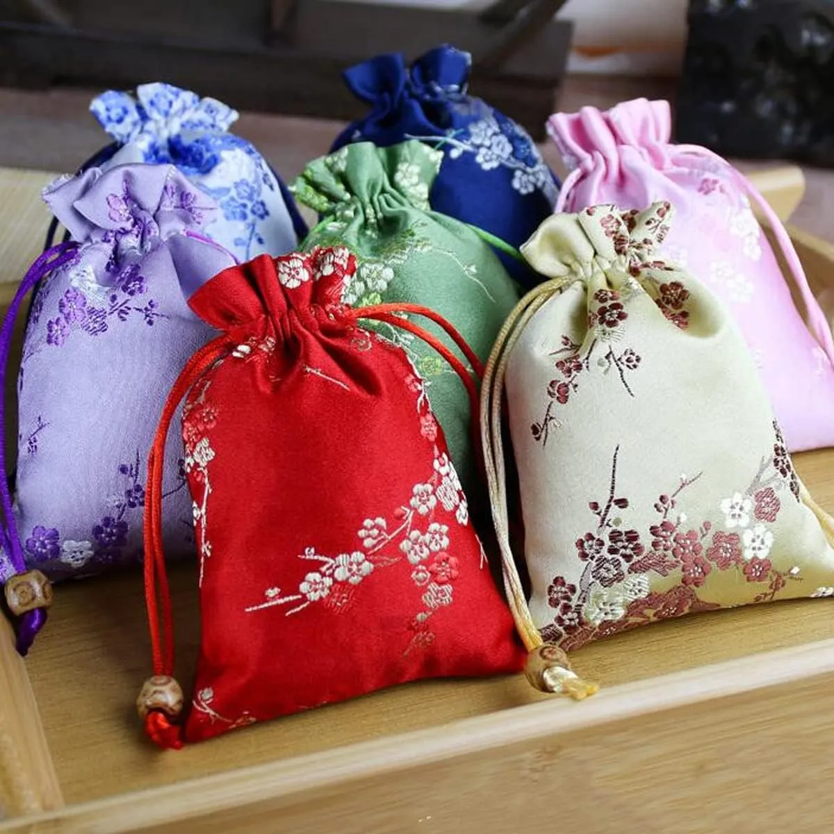 20 Pcs 3.9x5.5 inch Silk Drawstring Bag,Chinese Silk Brocade Embroidered Drawstring Jewelry Pouch Bag Candy Sachet Wallet Jewelry Bag for Wedding,Dark blue