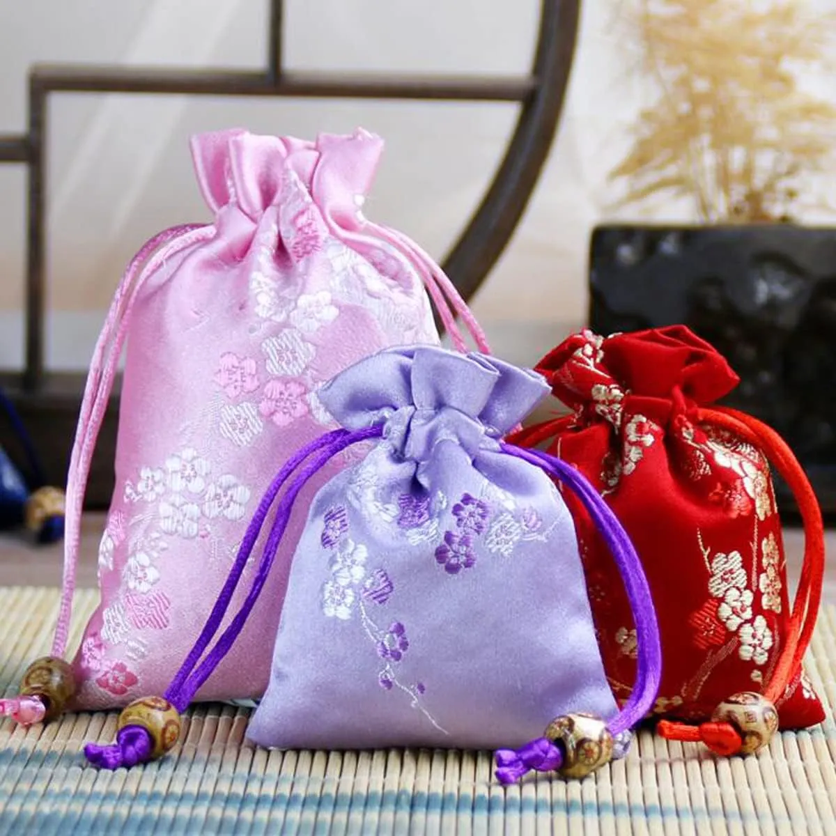 20 Pcs 3.9x5.5 inch Silk Drawstring Bag,Chinese Silk Brocade Embroidered Drawstring Jewelry Pouch Bag Candy Sachet Wallet Jewelry Bag for Wedding,Dark blue