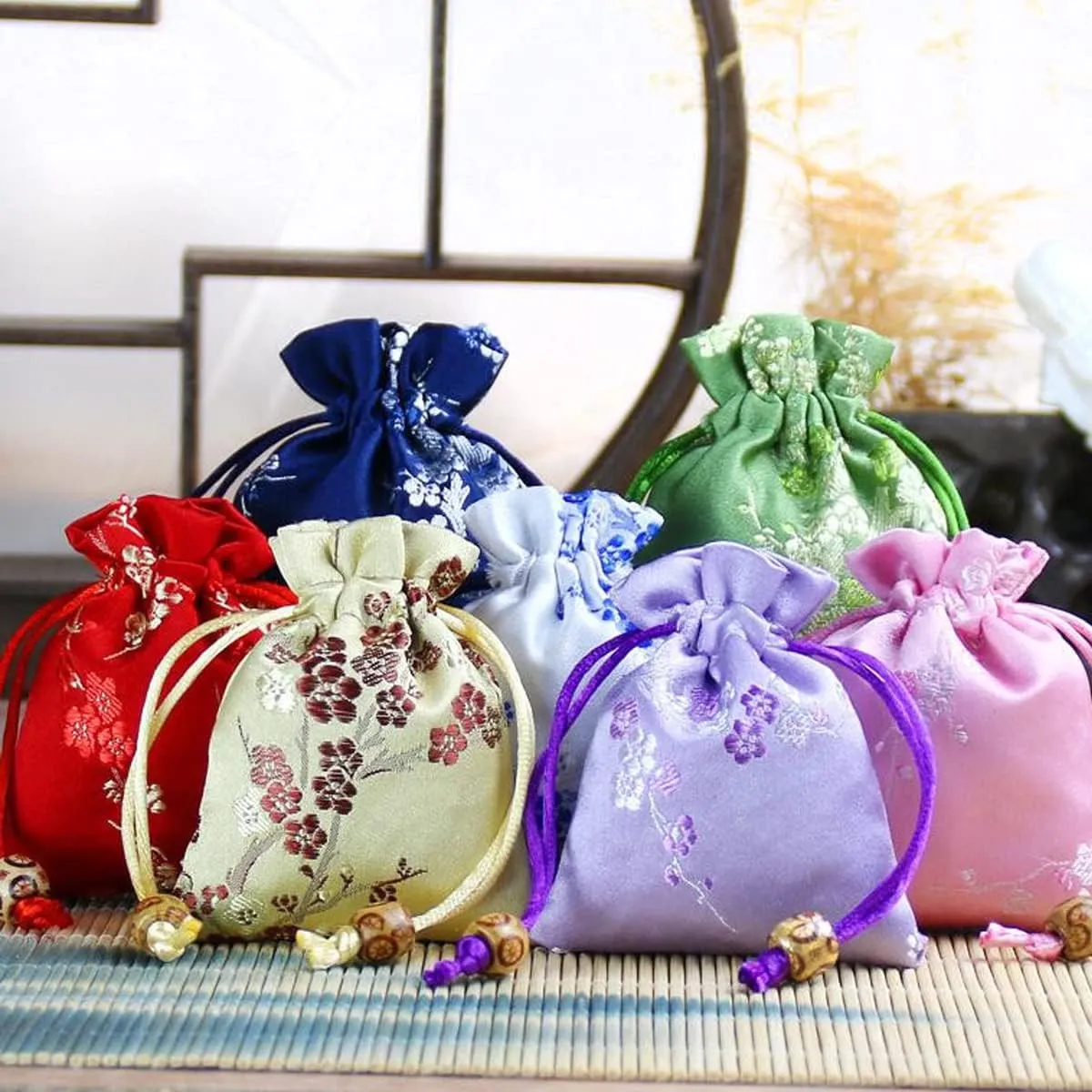 20 Pcs 3.9x5.5 inch Silk Drawstring Bag,Chinese Silk Brocade Embroidered Drawstring Jewelry Pouch Bag Candy Sachet Wallet Jewelry Bag for Wedding,Dark blue