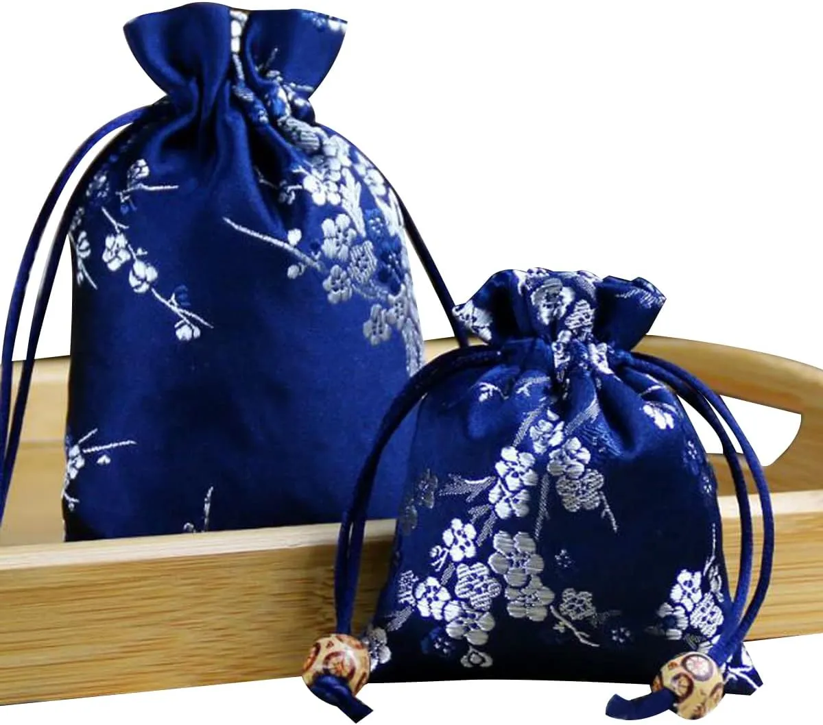 20 Pcs 3.9x5.5 inch Silk Drawstring Bag,Chinese Silk Brocade Embroidered Drawstring Jewelry Pouch Bag Candy Sachet Wallet Jewelry Bag for Wedding,Dark blue