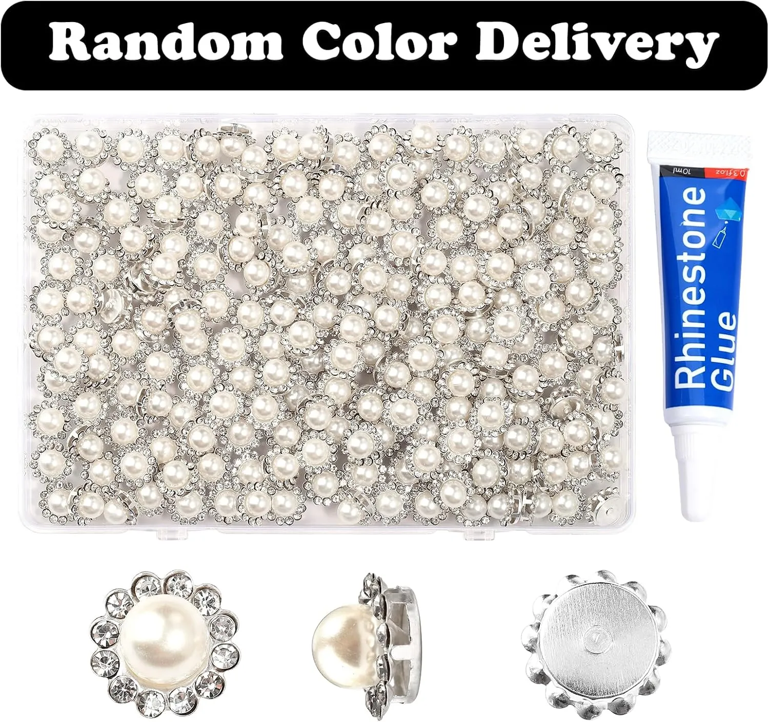 200 Pcs 12MM Sew on Rhinestones White Crystal Glass Metal Base Flower Shape，Flatback Pearls for Crafting，Sewing Accessories for Wedding Clothes and Shoes with Glue