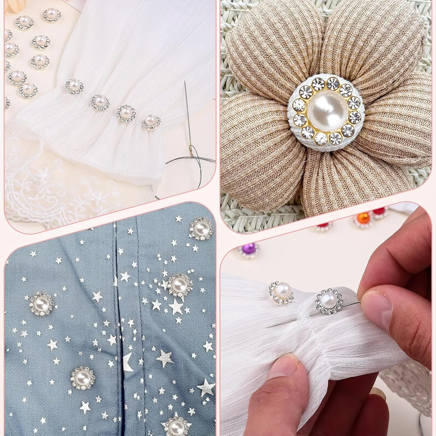 200 Pcs 12MM Sew on Rhinestones White Crystal Glass Metal Base Flower Shape，Flatback Pearls for Crafting，Sewing Accessories for Wedding Clothes and Shoes with Glue