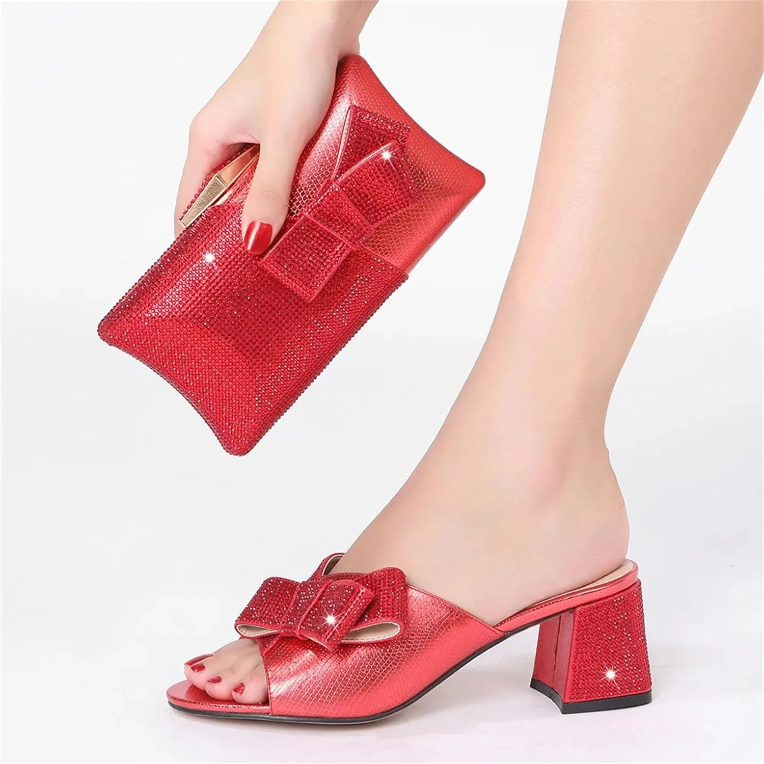 2025 Fashion Designs Womens Casual Summer Wedge Heels Sandal Rhinestone Clutch Italian Shoes And Bag Set Slippers
