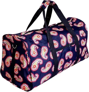 21 in Print Duffle, Overnight, Carry on Bag with Outside Pocket and Shoulder Strap (Blank - Pink Paisley)
