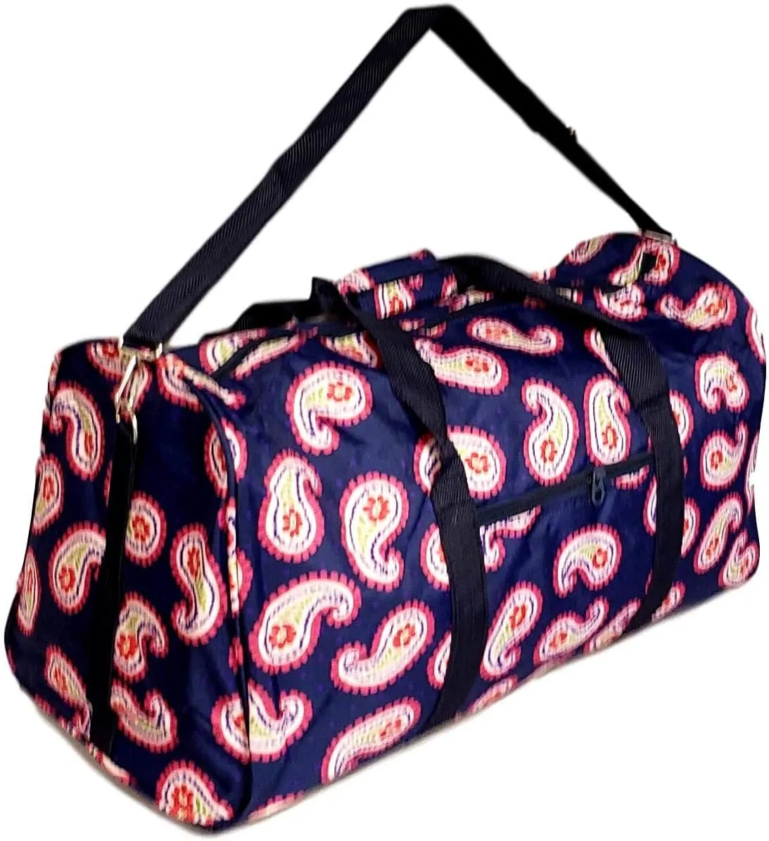 21 in Print Duffle, Overnight, Carry on Bag with Outside Pocket and Shoulder Strap (Blank - Pink Paisley)