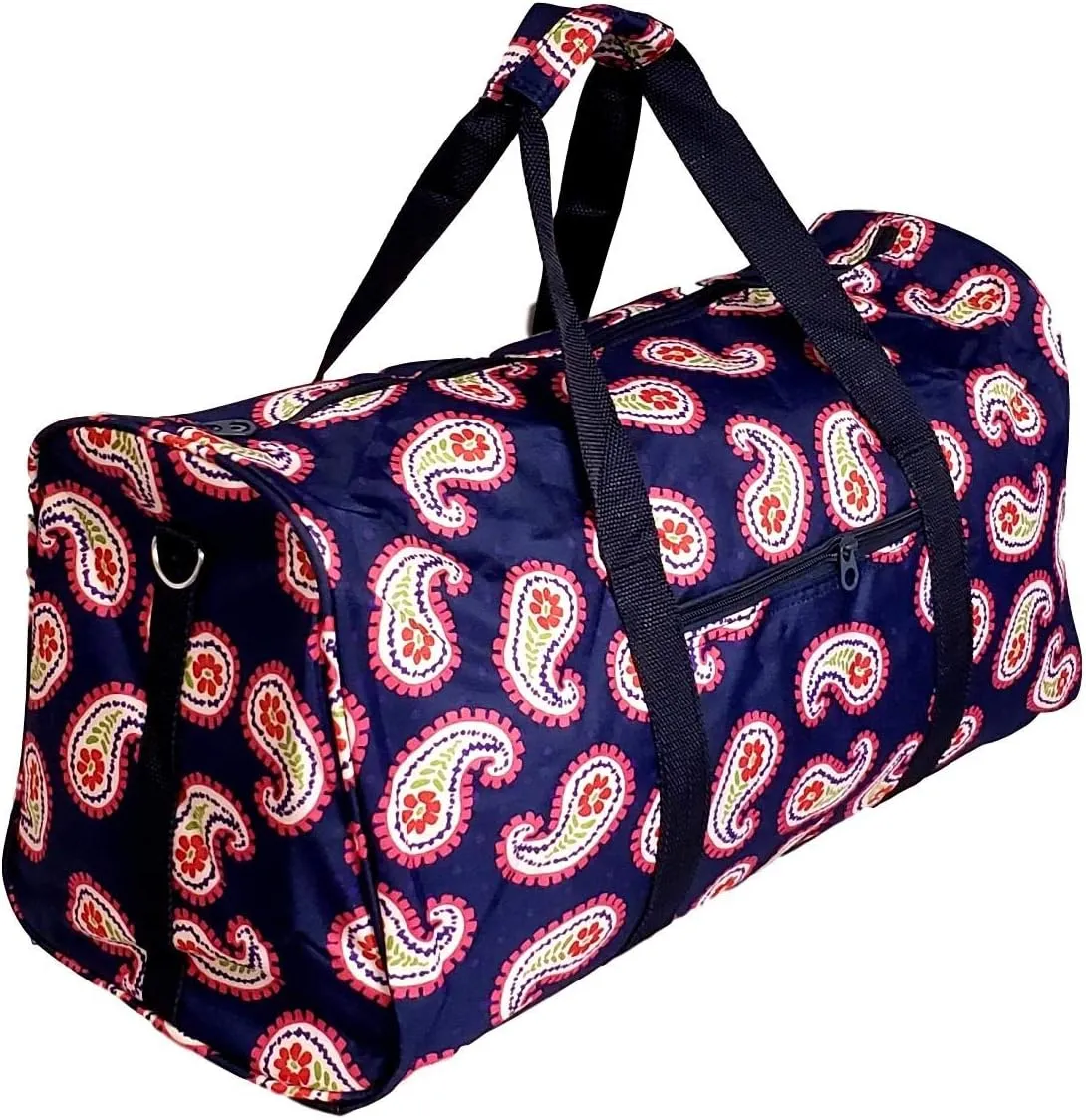 21 in Print Duffle, Overnight, Carry on Bag with Outside Pocket and Shoulder Strap (Blank - Pink Paisley)