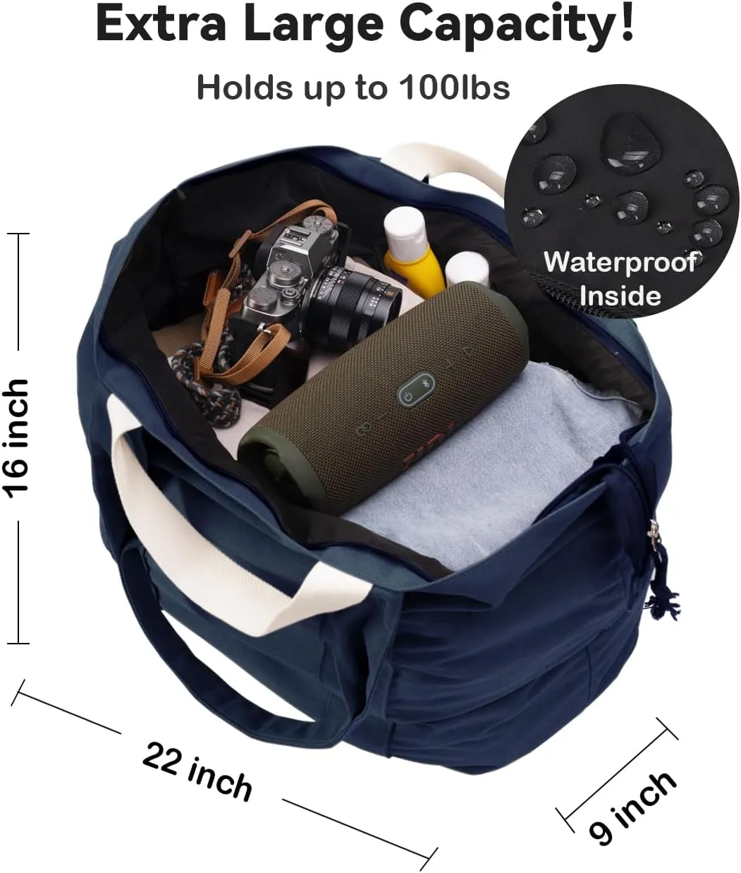 22'' 50L Large Canvas Bag, Extra Large Tote Bag for Women, Oversized Bag, Overnight Bags for Women Travel Blue