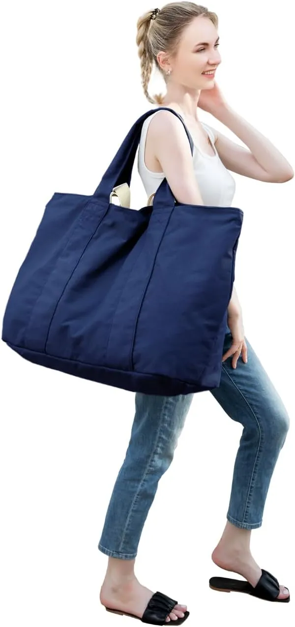 22'' 50L Large Canvas Bag, Extra Large Tote Bag for Women, Oversized Bag, Overnight Bags for Women Travel Blue