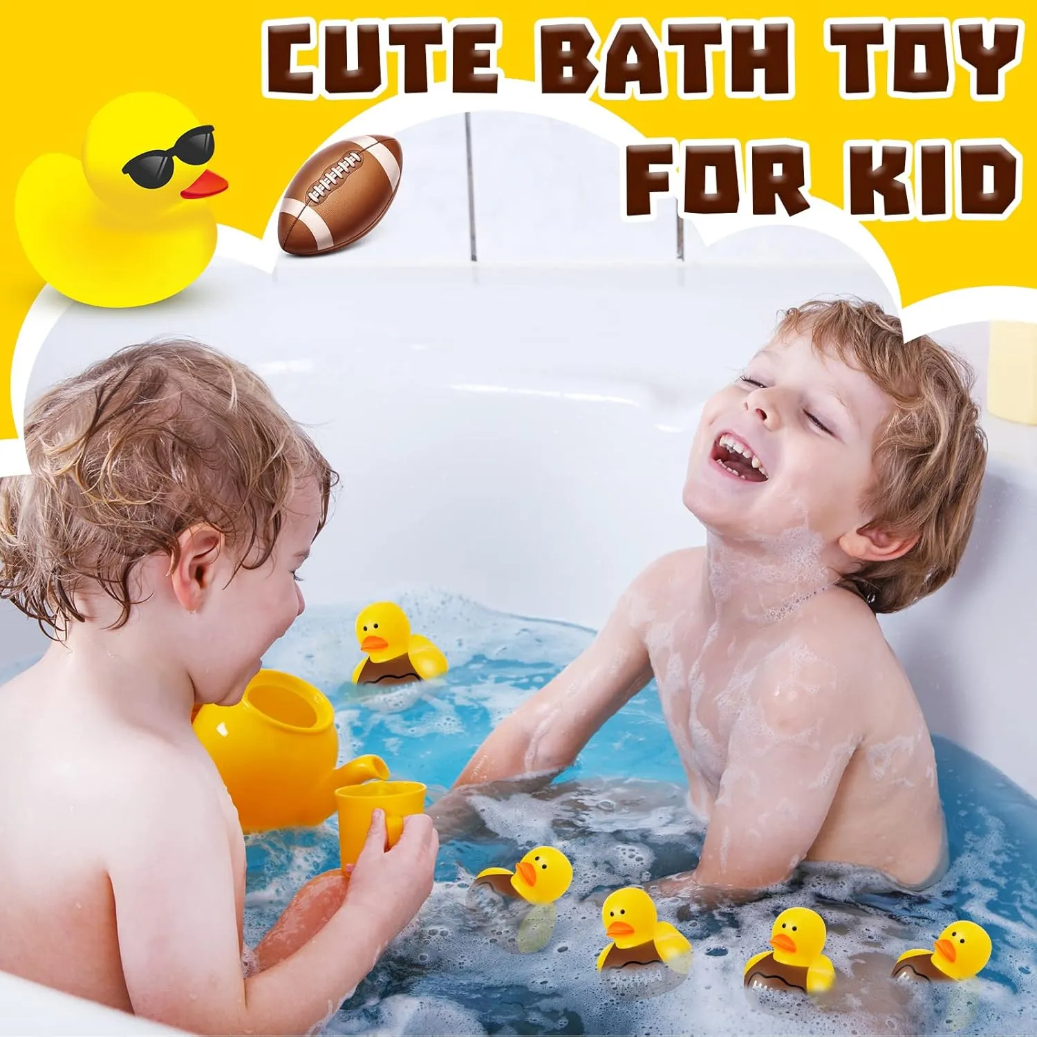 24 Pcs Football Rubber Ducks Floating Bath Toy Football Shower Toy Sports Themed Mini Ducks for Bathtub Party Birthday Decoration