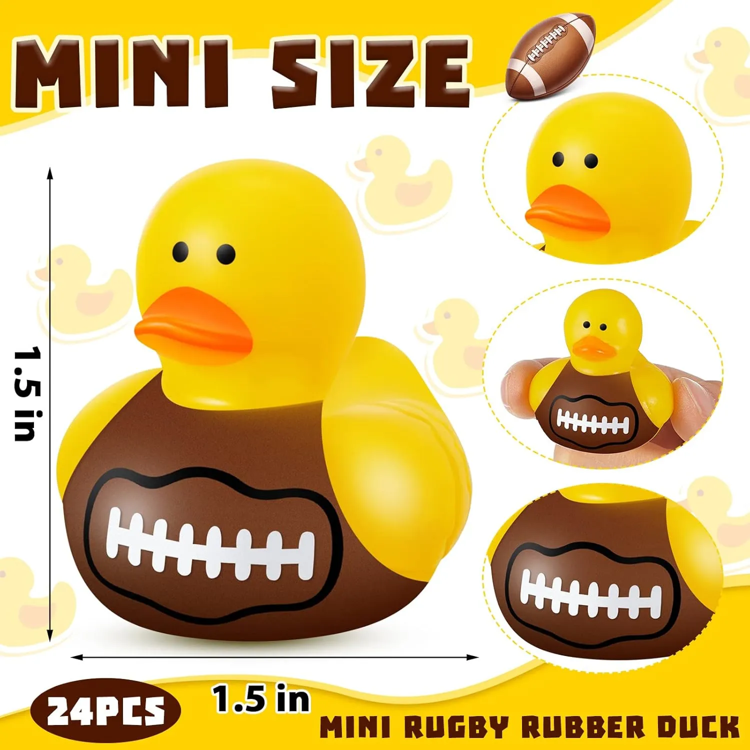24 Pcs Football Rubber Ducks Floating Bath Toy Football Shower Toy Sports Themed Mini Ducks for Bathtub Party Birthday Decoration