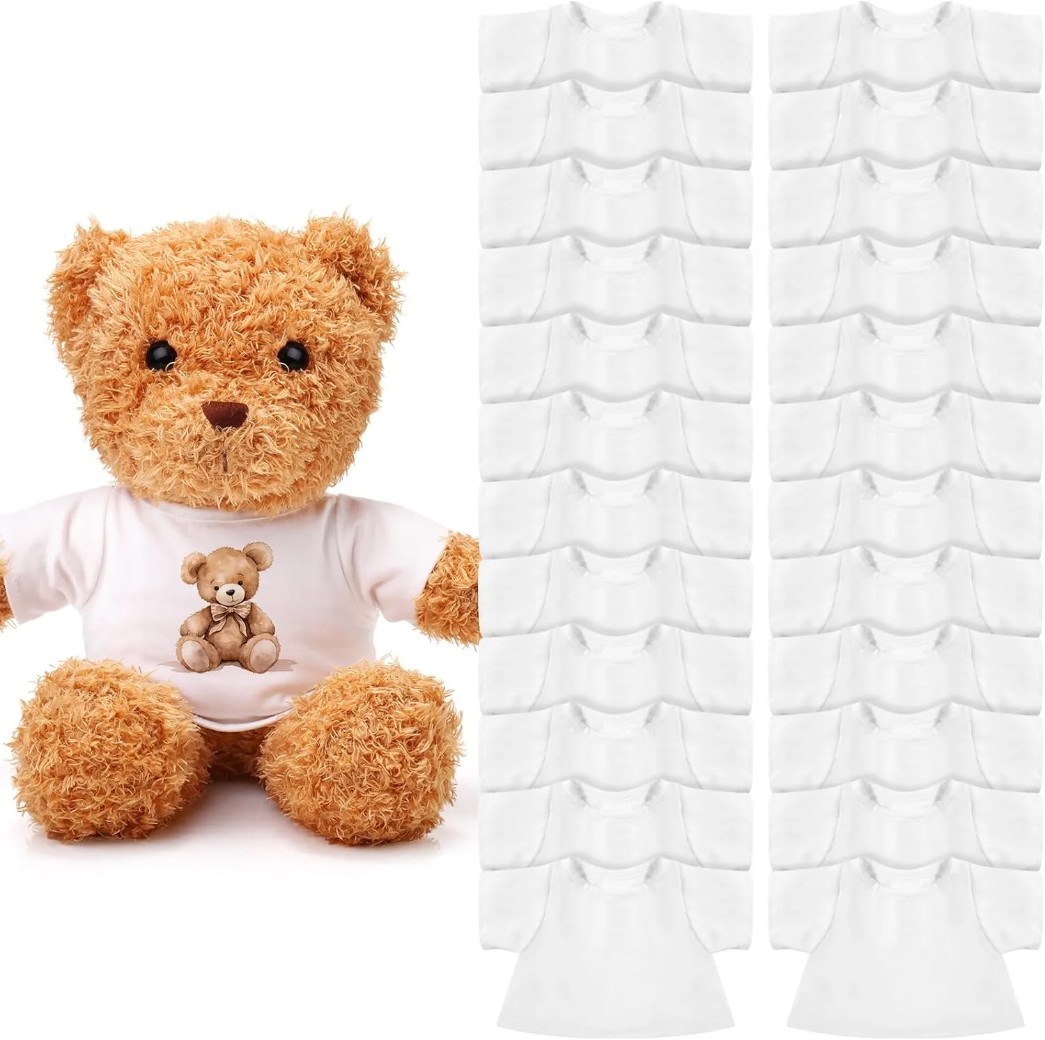 24 Pcs Stuffed Bear Clothes Fit 8-12 Inches Stuffed Dolls Bulk Tshirt Sublimation Blank Stuffed Animal Shirt Plush Bear T Shirt DIY for Giveaways Gift Bags Party