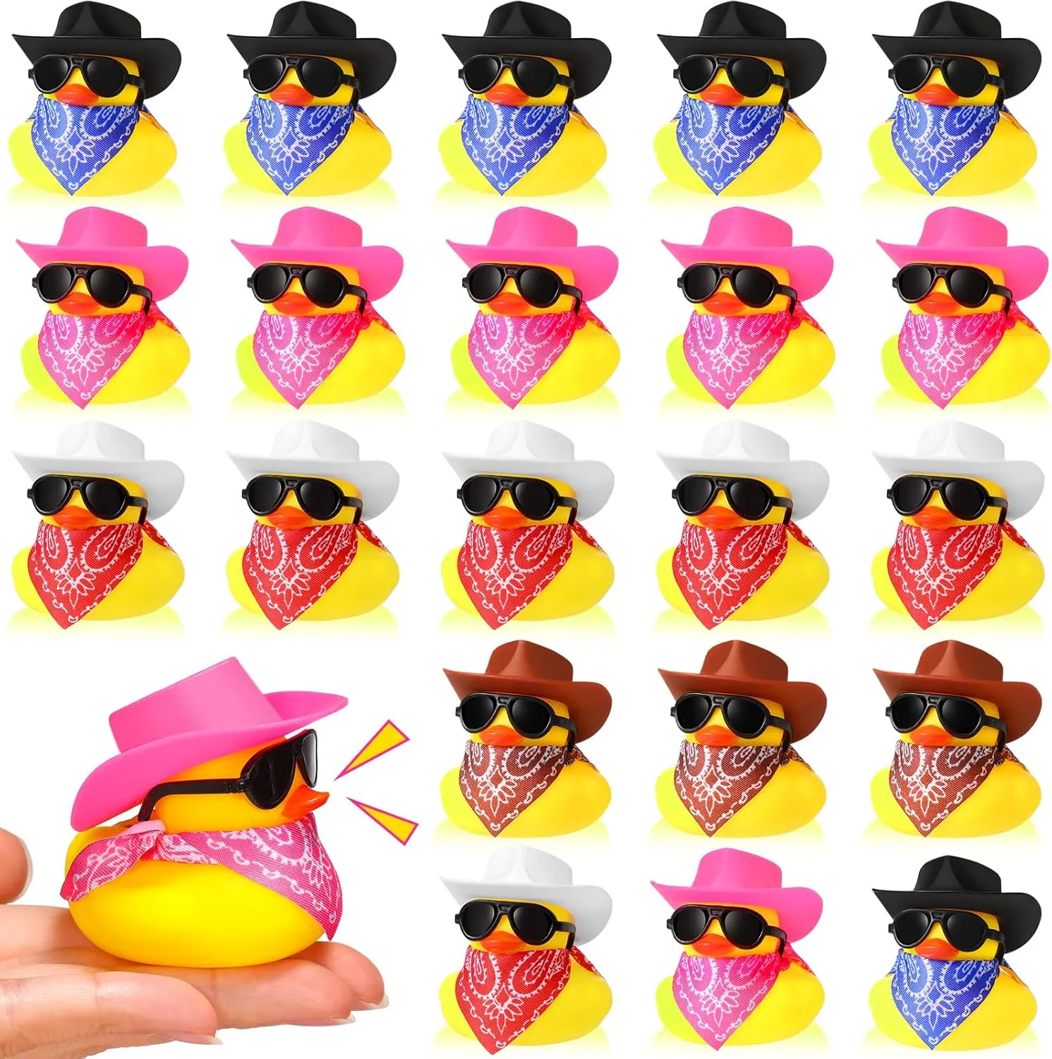 24 Set Cowboy Rubber Duck Mini Yellow Duckies Bath Party Toy Tiny Ducks Bathtub Toy with Cowboy Hat Paisley Bandanas Sunglasses for Summer Baby Shower Birthday Swimming Party, Cute Style