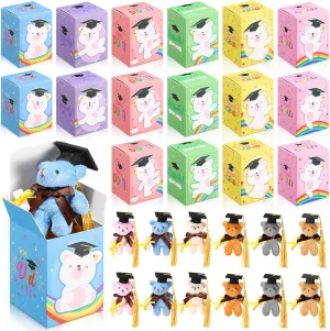 24 Set Mini Graduation Plush Bear with Graduation Gifts Box Graduation Stuffed Animal Keychain with Cap Gift Set for 2025 Graduation Party Graduation Decoration Classroom Exchange Gift