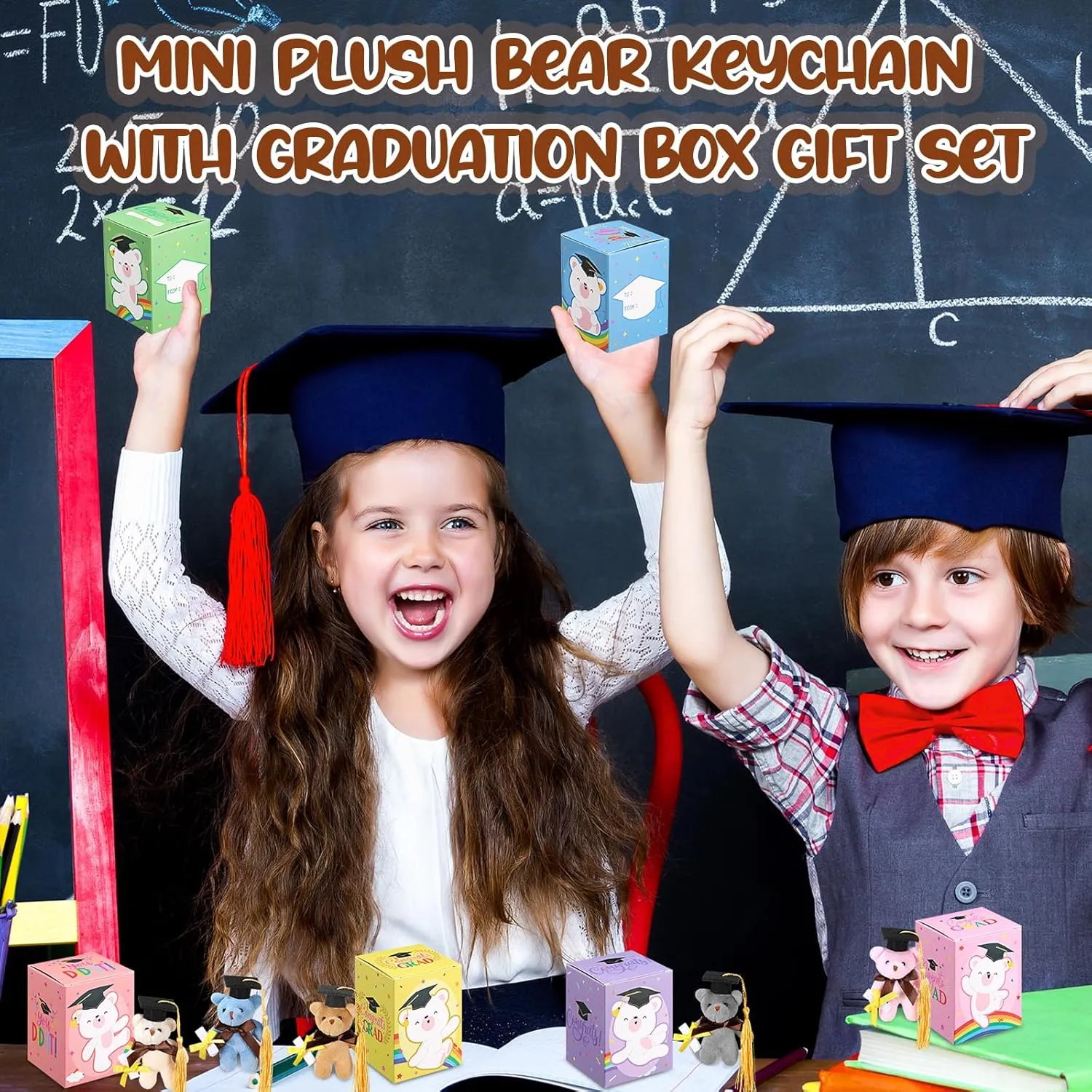 24 Set Mini Graduation Plush Bear with Graduation Gifts Box Graduation Stuffed Animal Keychain with Cap Gift Set for 2025 Graduation Party Graduation Decoration Classroom Exchange Gift