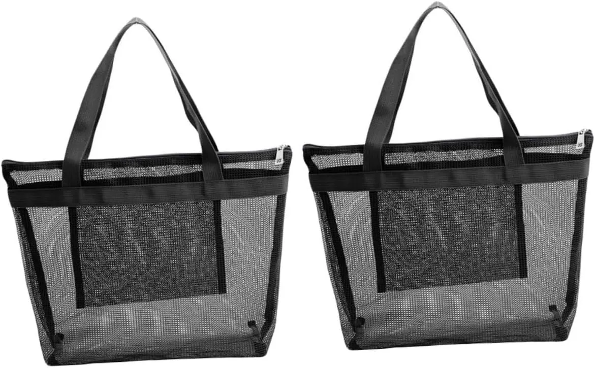 2pcs Mesh Tote Bag for Beach Lightweight Handheld Shopping Bag Capacity for Swimming Gym Travel and Family Outings Mesh Design