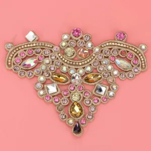 2pcs Rhinestone Crystal Applique DIY Sew on Faux Pearl Patch for Shoes Bags Hats Clothes Jewelry Accessories(# 3)