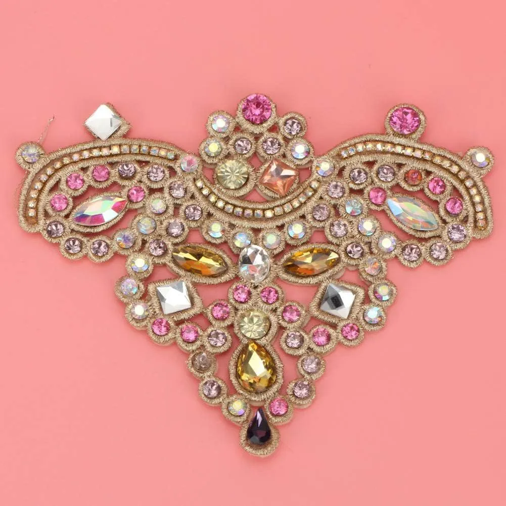 2pcs Rhinestone Crystal Applique DIY Sew on Faux Pearl Patch for Shoes Bags Hats Clothes Jewelry Accessories(# 3)