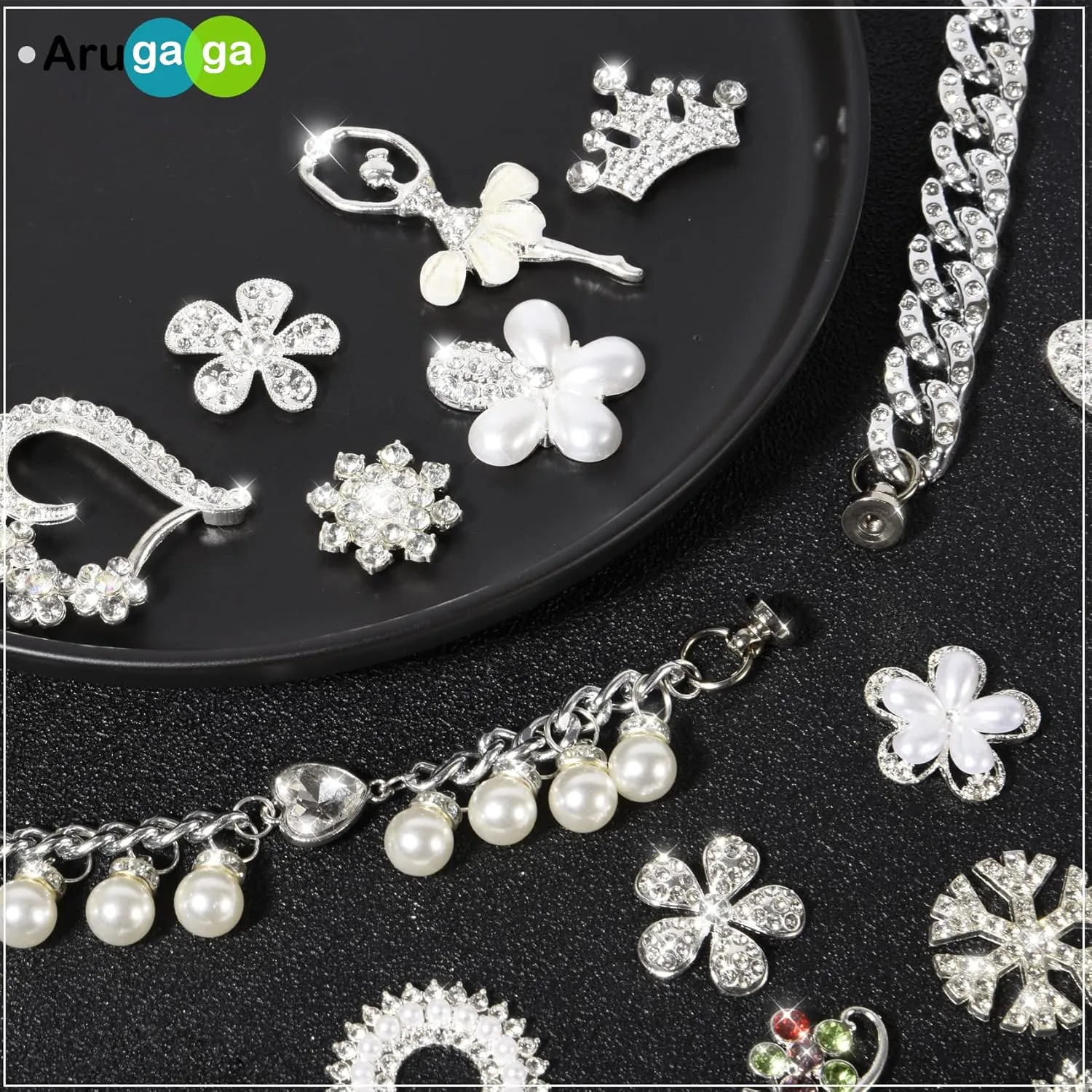 30 PCS Bling Shoe Charms, Luxury Rhinestone Jewelry Shoe Decoration and Chain for Clog Sandals Accessories for Girls Women