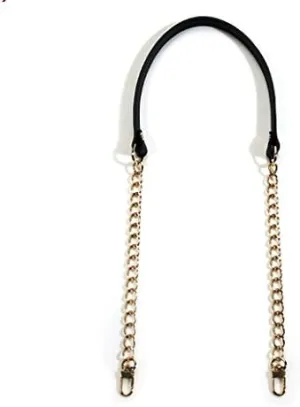 30.5" byhands Genuine Leather Metal Chain Shoulder Bag Strap, Black (40-8301)