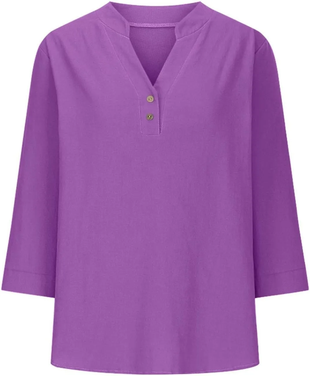 3/4 Sleeve Linen Tops for Women 2025 Button Down V Neck Loose Fit Henley Shirts Cute Solid Summer Beach Tees Shirt