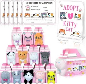 37 Pcs Adopt A Cat Party Favors Include 12 Foldable Kitten Boxes 12 Mini Stuffed Cat 12 Card 1 Stand for Adopt A Kitty Party Favors Cat Party Supplies Gifts
