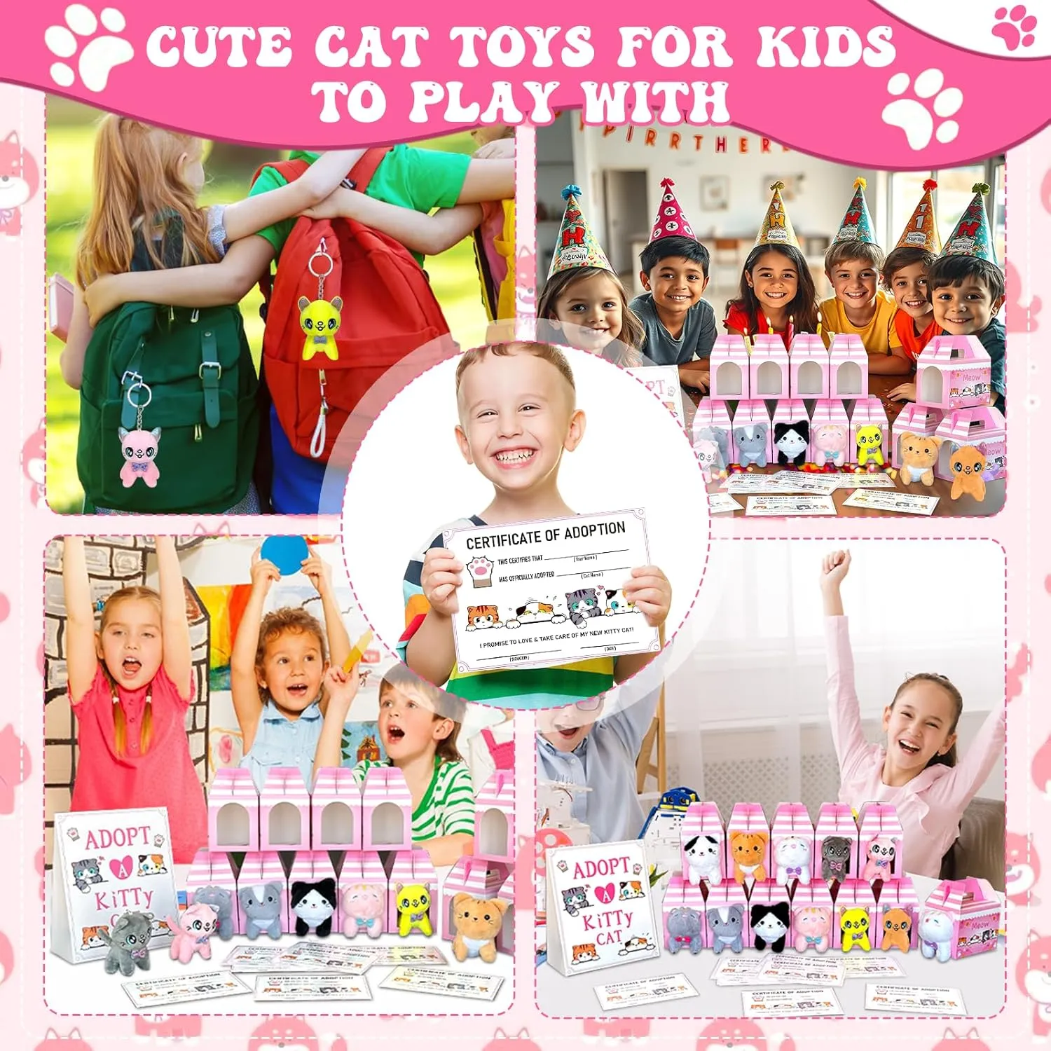 37 Pcs Adopt A Cat Party Favors Include 12 Foldable Kitten Boxes 12 Mini Stuffed Cat 12 Card 1 Stand for Adopt A Kitty Party Favors Cat Party Supplies Gifts