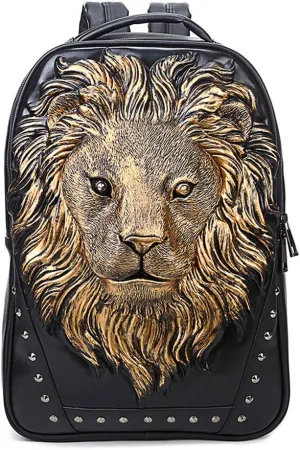 3D Animal Head Backpack, Studded PU Leather Cool Laptop Backpack College Bookbag