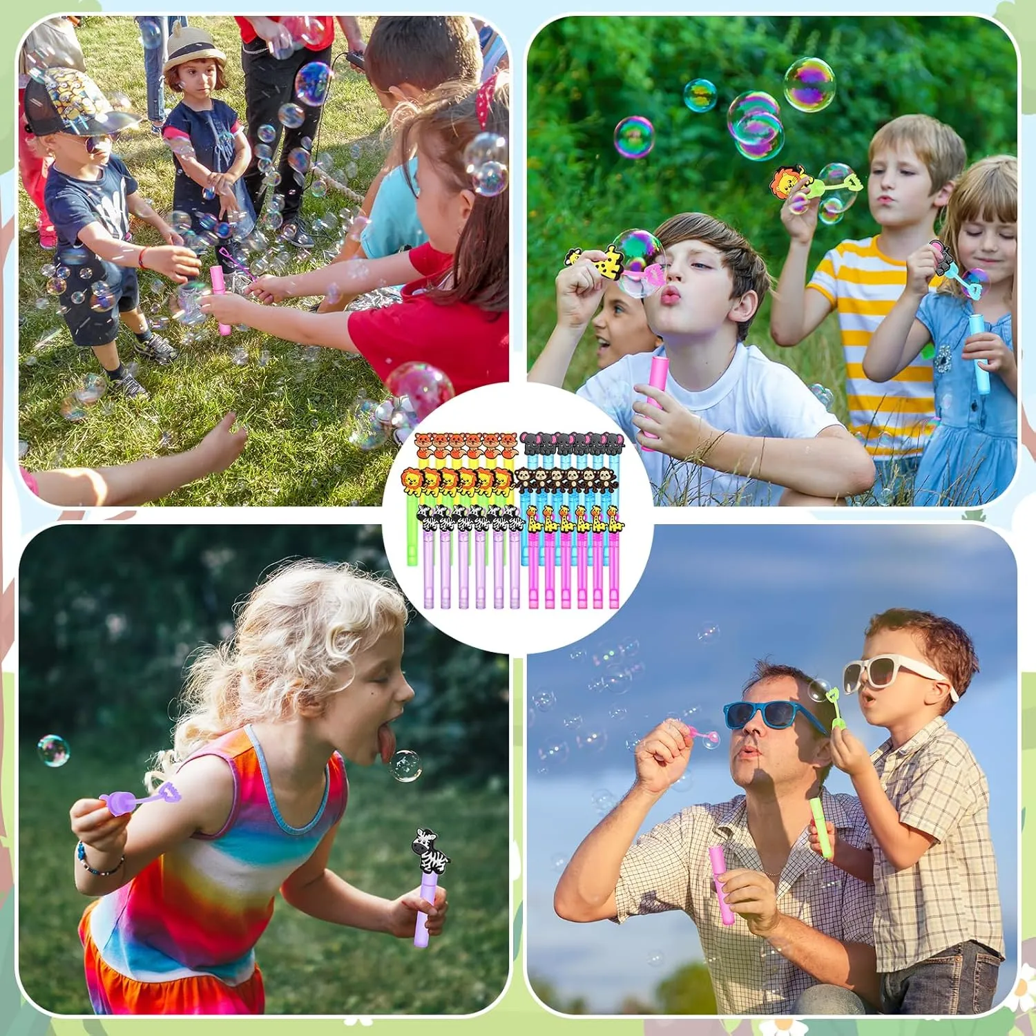 48 Pieces Jungle Animal Bubble Wands Safari Party Favors Mini Bubble Wands 6 Styles Wild Zoo Theme Party Decorations for Baby Shower Goodie Bag Filler (Jungle Animals)