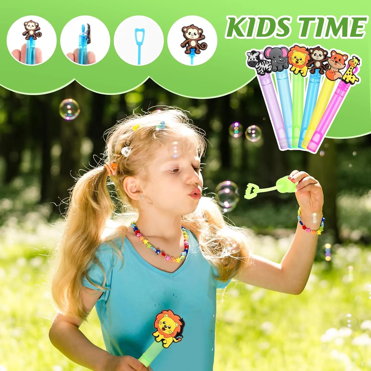 48 Pieces Jungle Animal Bubble Wands Safari Party Favors Mini Bubble Wands 6 Styles Wild Zoo Theme Party Decorations for Baby Shower Goodie Bag Filler (Jungle Animals)