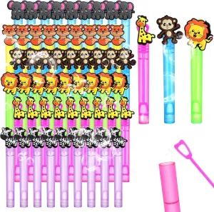 48 Pieces Jungle Animal Bubble Wands Safari Party Favors Mini Bubble Wands 6 Styles Wild Zoo Theme Party Decorations for Baby Shower Goodie Bag Filler (Jungle Animals)