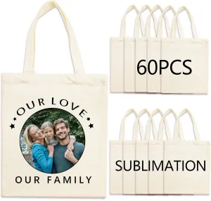 60 pcs Blank Canvas Bags bulk,Sublimation Tote Bags,polyester tote bags for sublimation 31x36cm,DIY customization crafts