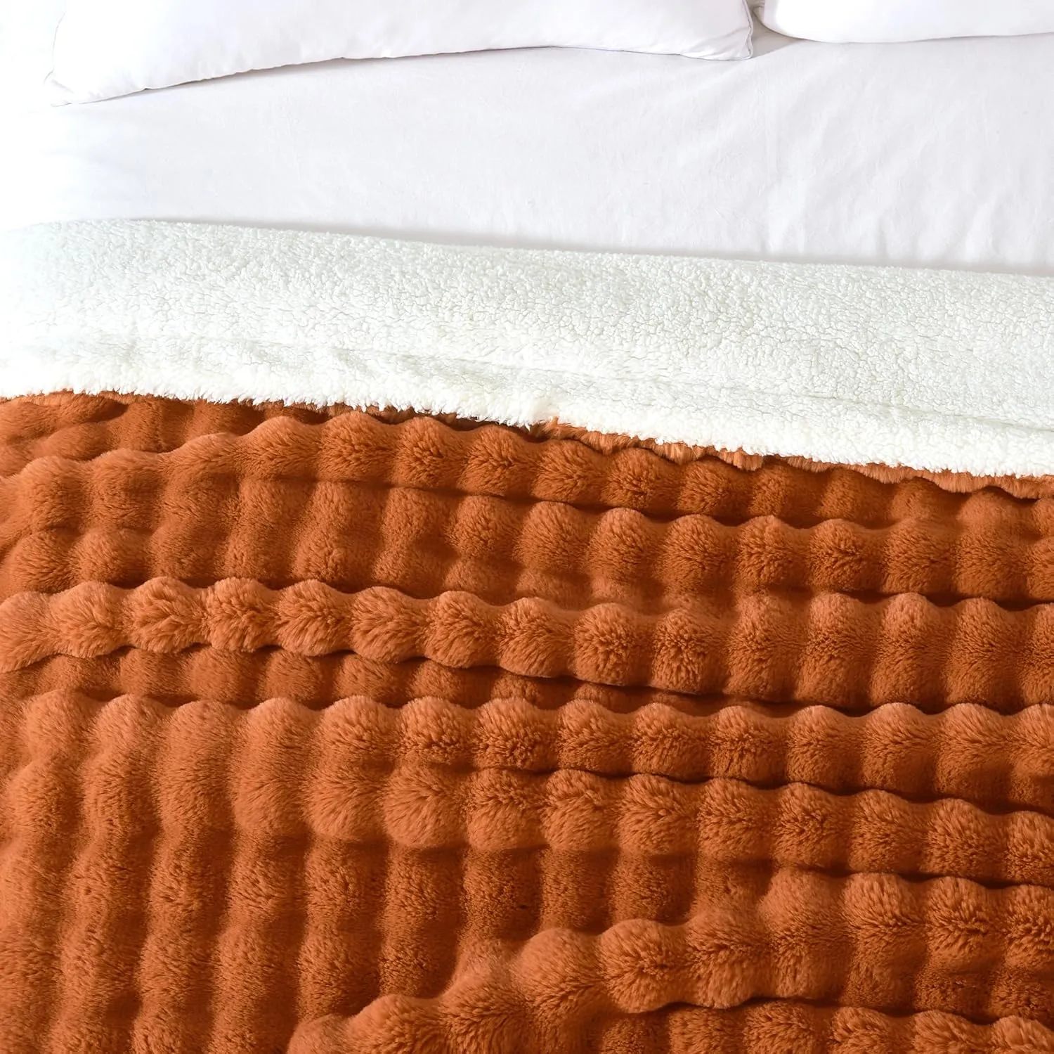 60x80 Inches Ultra-Soft Fuzzy Faux Fur Plush Twin Size Blanket - Thick, Warm Sherpa for Couch, Sofa, Bedroom, Camping - Decorative Blanket for Cozy Warmth, Bubble Dark Brown