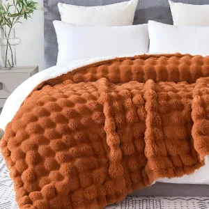 60x80 Inches Ultra-Soft Fuzzy Faux Fur Plush Twin Size Blanket - Thick, Warm Sherpa for Couch, Sofa, Bedroom, Camping - Decorative Blanket for Cozy Warmth, Bubble Dark Brown