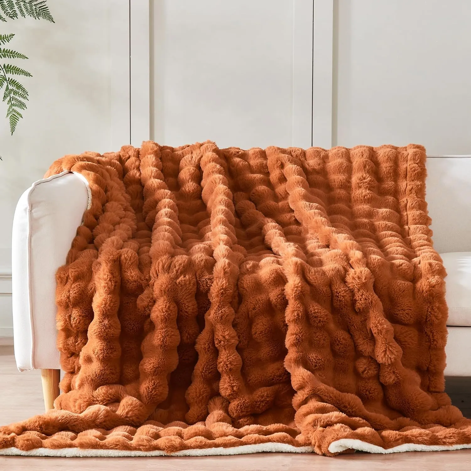 60x80 Inches Ultra-Soft Fuzzy Faux Fur Plush Twin Size Blanket - Thick, Warm Sherpa for Couch, Sofa, Bedroom, Camping - Decorative Blanket for Cozy Warmth, Bubble Dark Brown