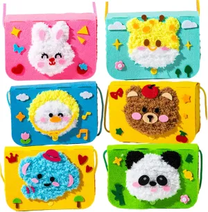 6Pcs DIY Embroidery Doll Set Crossbody Bag Shaped Embroidery Kit for Kids Includes Bunny, Deer, Elephant, Duck, Bear & Panda Educational Fine Motor Toys for Home, Preschool