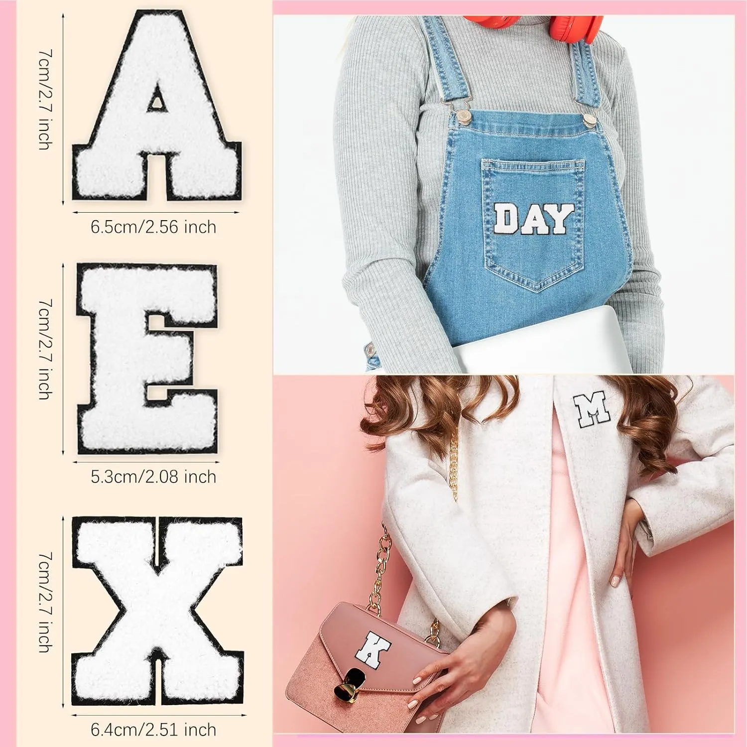78 Pcs 2.7 Inch Chenille Letter Iron On Patches Sew On Chenille Varsity Letter Patches A-Z, Washable Fabric Letters for DIY Clothing Repairing Hats Shirts Shoes Jeans Bags(White)