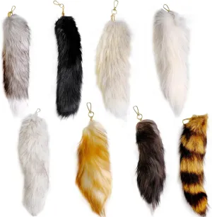 8 Pcs Huge and Fluffy Faux Fur Tail Keychain in 8 Styles, Realistic Handbag Accessory, Keyring Hook Pendant Gift for Women (2 size)
