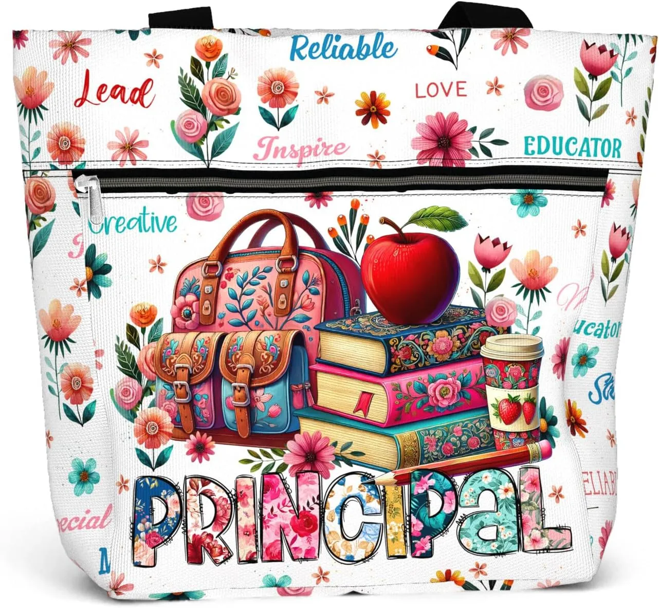 84hoods Large Tote Bag for Women. Waterproof Bag with Pockets and Zipper. Gift for Principal.